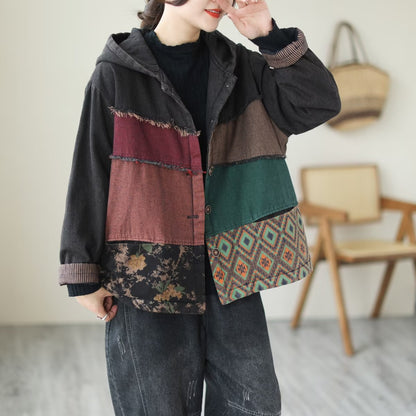 Padded Thick Loose Colorblock Denim Jacket