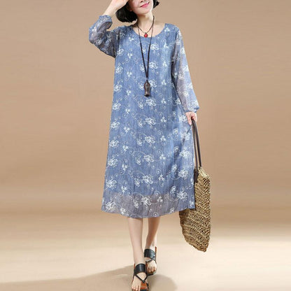 Classy Tunic Fine Summer Printing Loose Blue Dress