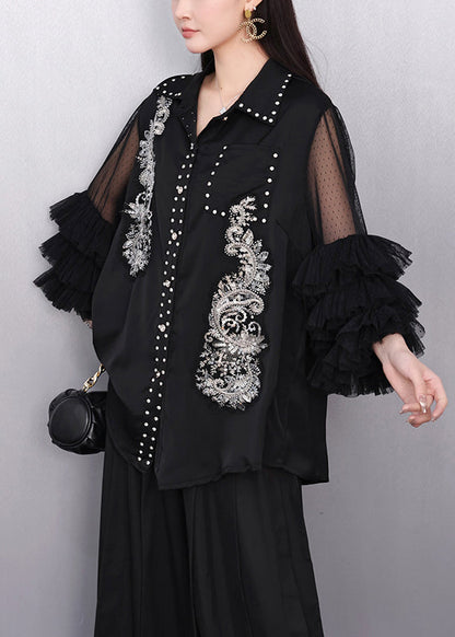Black Embroidered Rhinestone Shirt Bracelet Sleeve