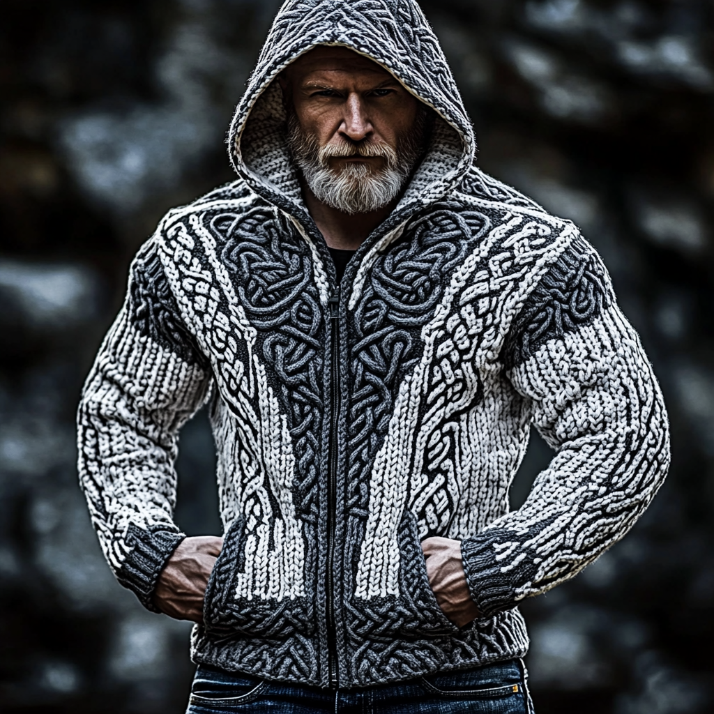 Men's Vintage Celtic Knot Hooded Zip Up Sweater elevenforest