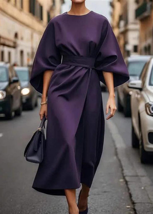 Organic Purple Tunic Long Dress Batwing Sleeve