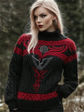 Raven Viking Vegvisir Embroidered Celtic Contrast Cozy Chunky Sweater artswardrobe