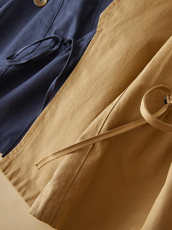 Natural Fabric Double-breasted Minimalist Style Coat With Pockets in One-size