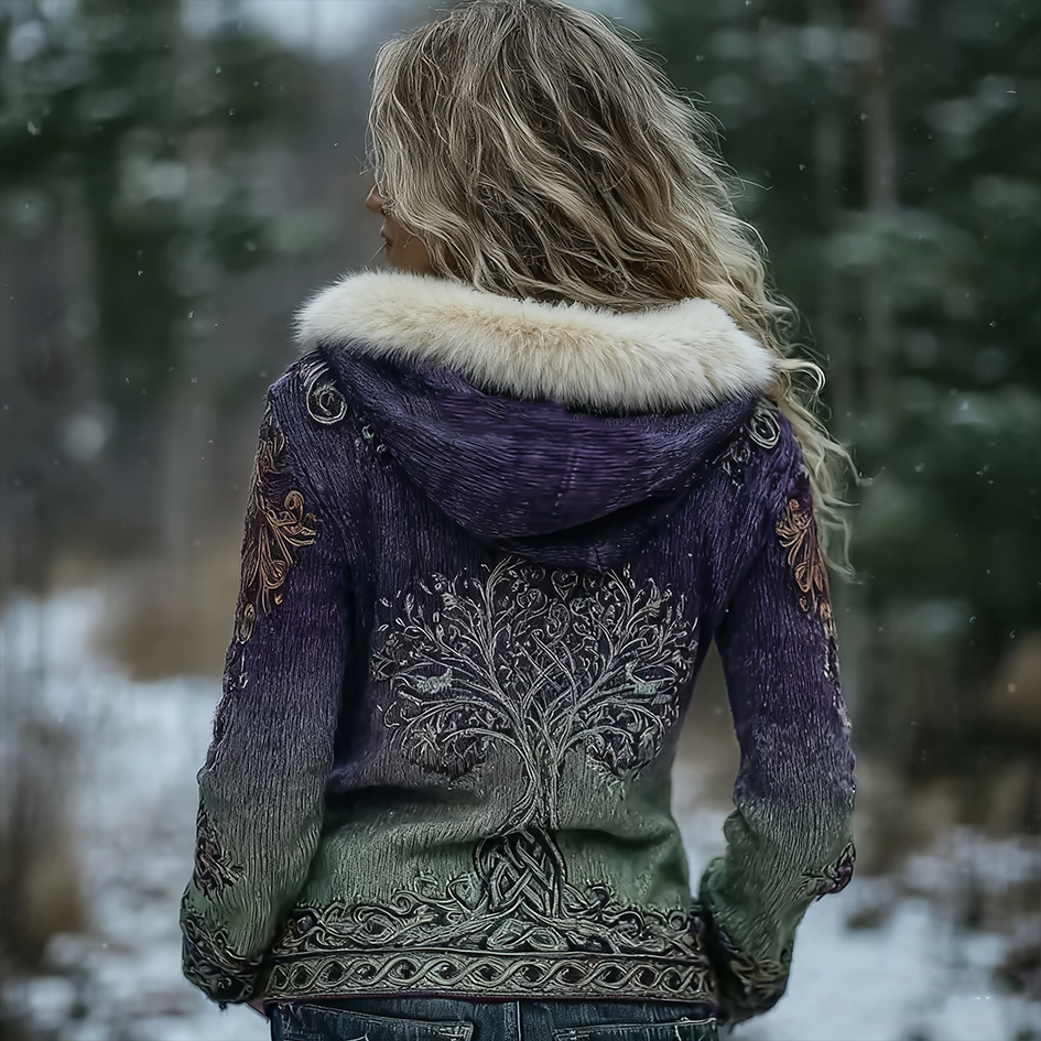 Comstylish Bohemian Retro Gradient Color Women's Winter Knit Sweater Coat