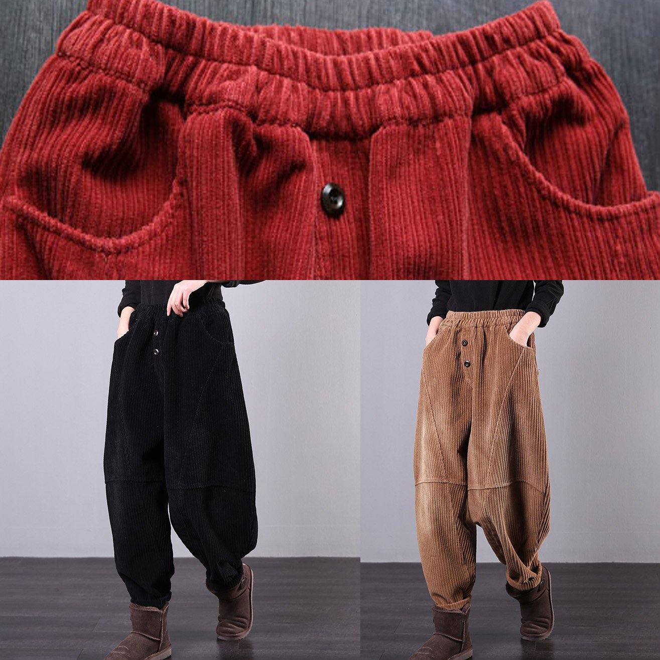 Modern Red Pants Oversize Fall Corduroy Pockets Cotton Pants