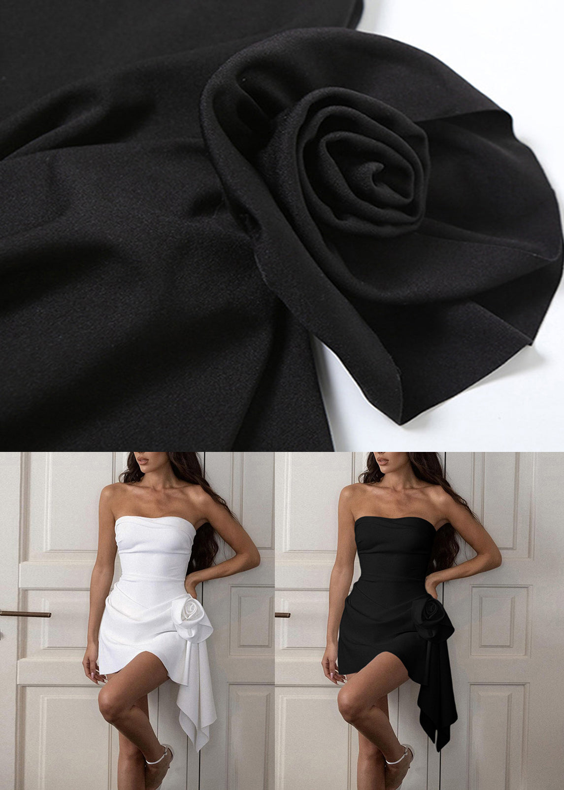 New White Strapless Mid Dress Sleeveless
