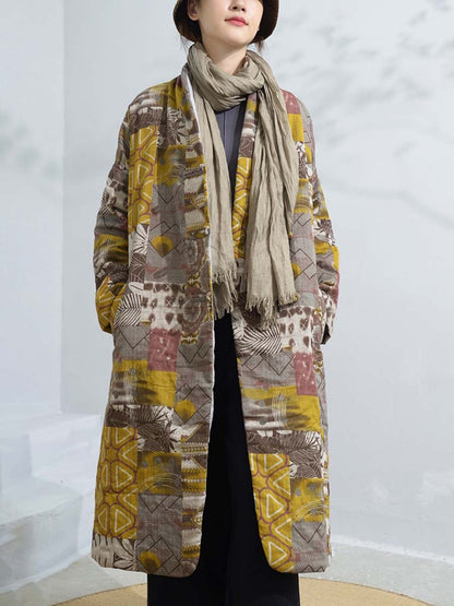 Winter Artsy Print Frog Loose Long Coat
