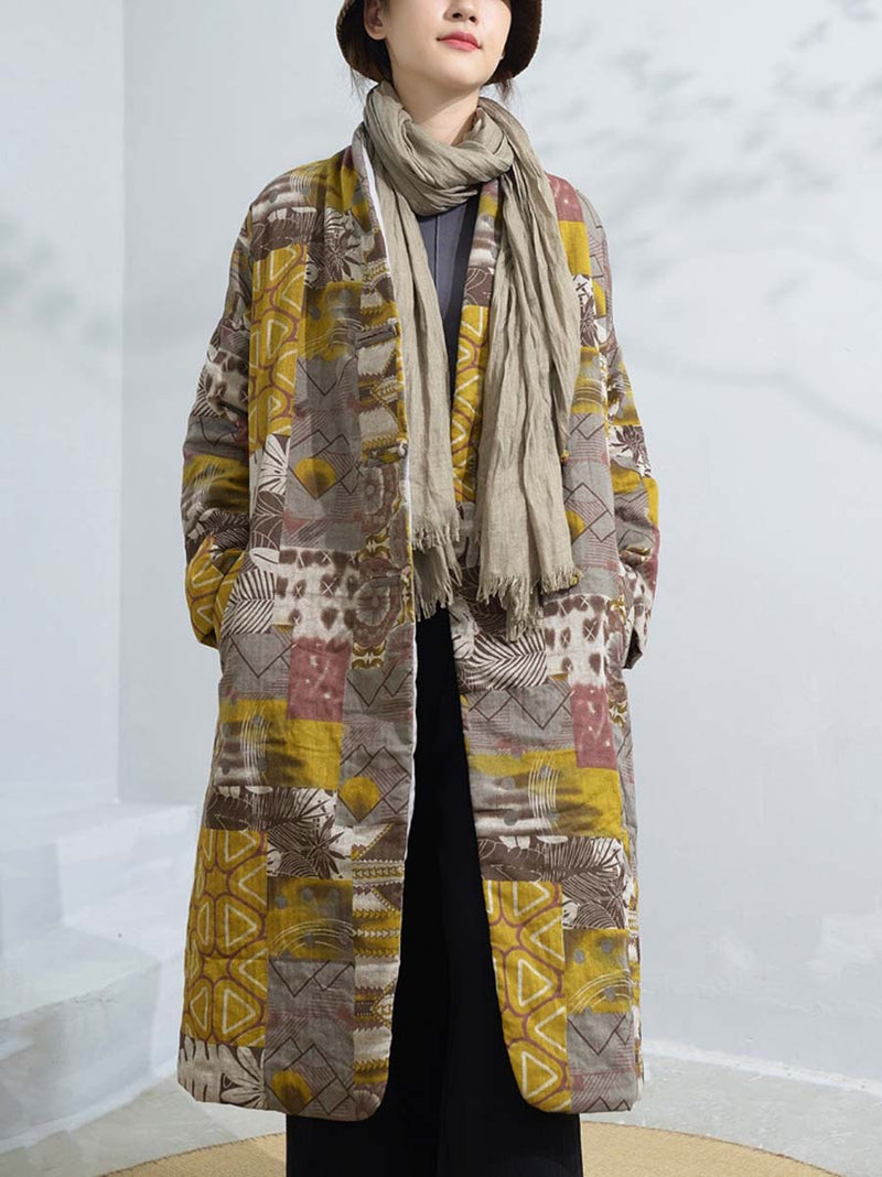 Winter Artsy Print Frog Loose Long Coat