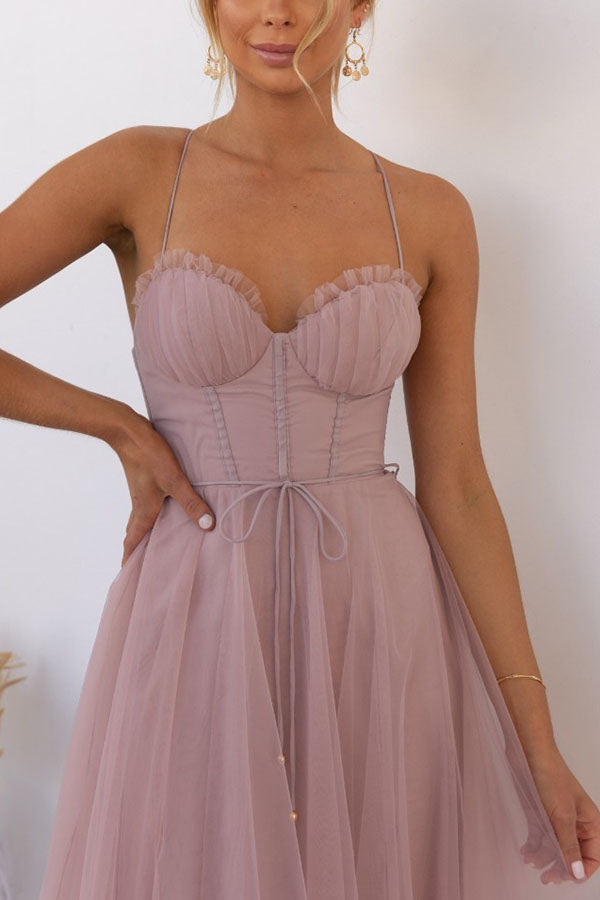 Pink Modern-day Princess Chiffon Suspenders Party Maxi Dress