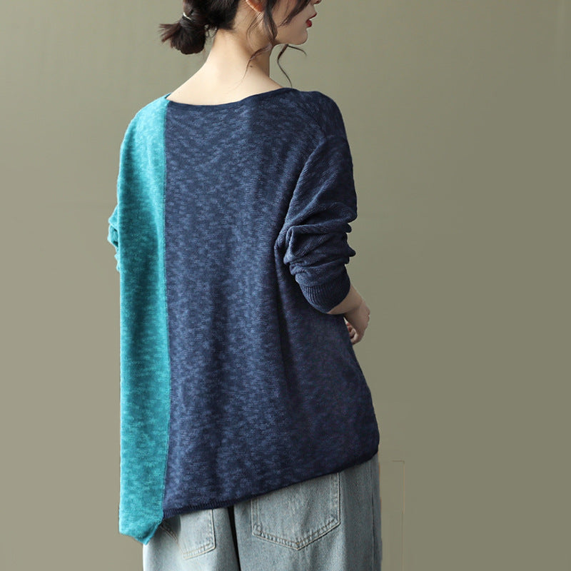 New Literary Retro Color Matching Knitted Top