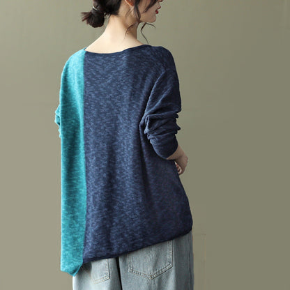 New Literary Retro Color Matching Knitted Top