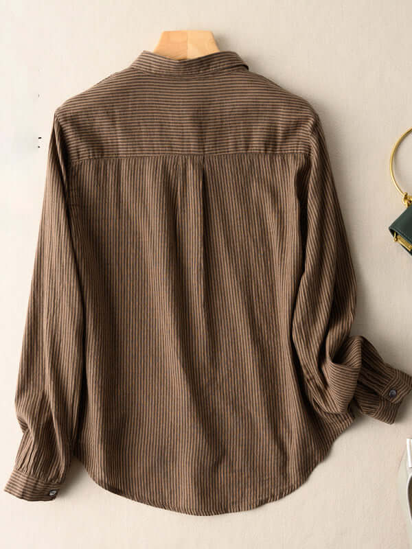 100% Natural Fabric Striped Long-sleeve Loose Shirt