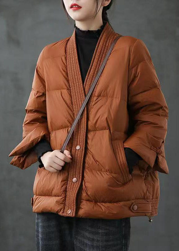 Black V Neck Button Thick Winter Duck Down Jackets