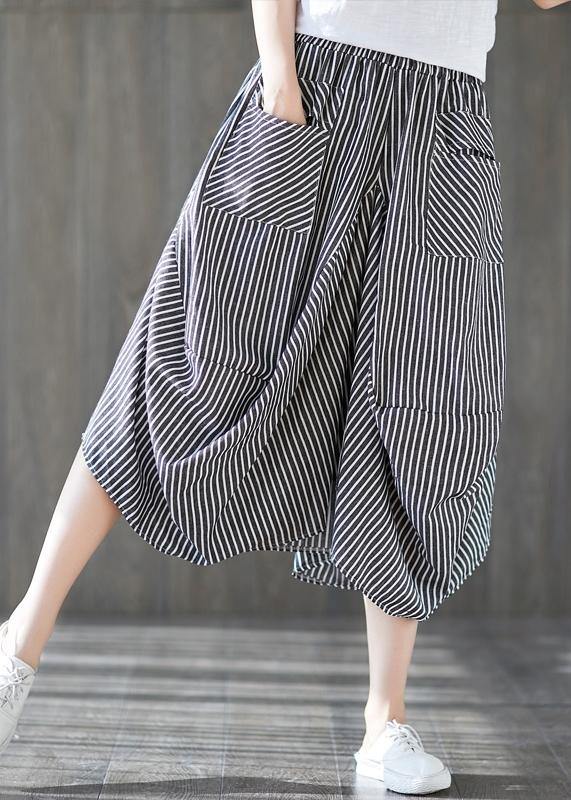 New Cotton Linen Literary Striped Skirt Irregular Thin Section Natural Waist