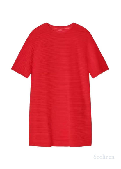 Pink Oversized Wrinkled Cotton Mid Dress Summer