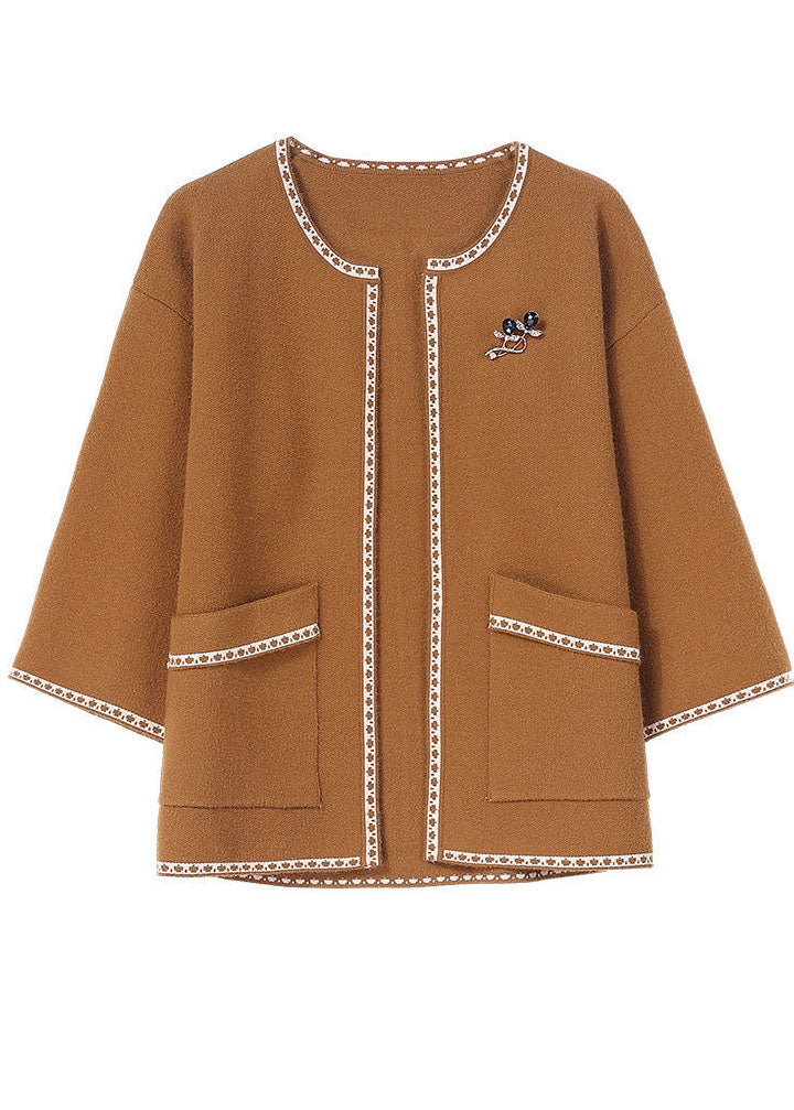 Modern Yellow O-neck Oversized Woolen Cardigan Bracelet Sleeve