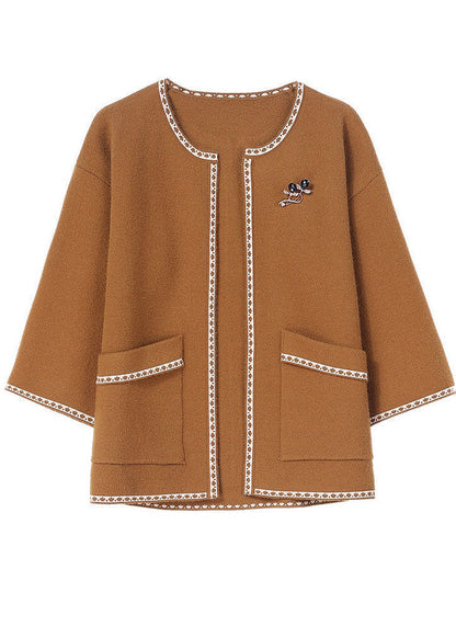 Modern Yellow O-neck Oversized Woolen Cardigan Bracelet Sleeve