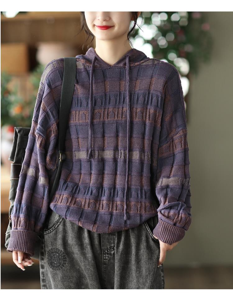 Retro Literary Hooded Knitted Sweater