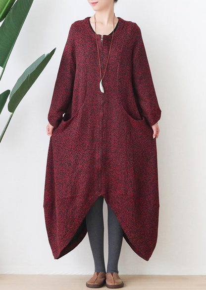 Oversize Medium Length Coat Winter Coats Red V Neck Asymmetric Wool Jackets