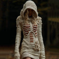 Comstylish Women's Halloween Anatomy Bandage Rose Art Cozy Knit Hooded Sweater Dress