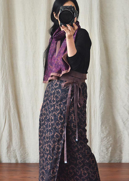 Spring Style Black Printed Linen One-piece Lace Up Skirt