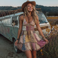 Countryside Style Collection Classy Patchwork Floral Pattern Art Linen Sleeveless Dress elevenforest