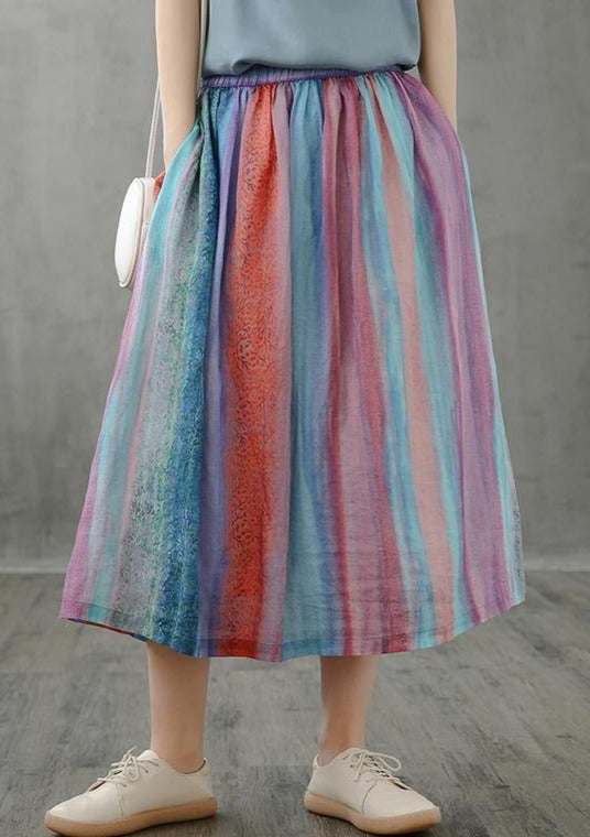 Retro Half-length Skirt Loose and Thin Striped Midi Skirt
