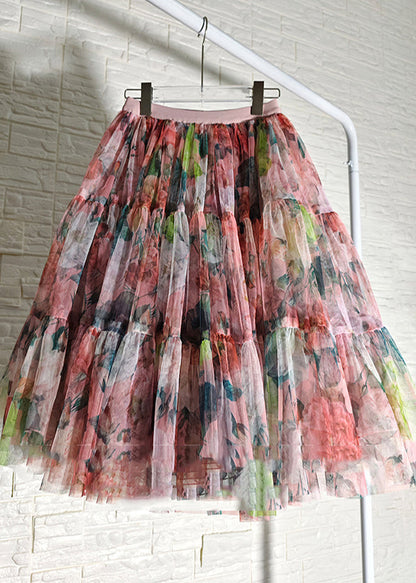 Boutique Red Print Tulle Beach Short Skirts Summer