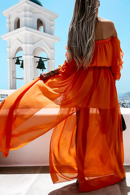 Sweet Colour Off Shoulder Ruffle Maxi Dress