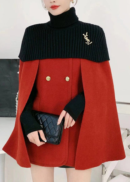 White O-neck Knit Patchwork Cape and Woolen Coats Two Piece Set Spring