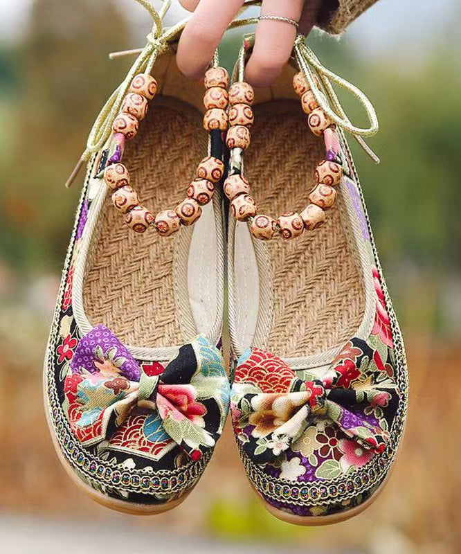 Black Bow Splicing Wedge High Wedge Heels Shoes