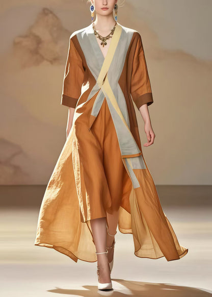 Unique Coffee Asymmetrical Design Cotton Dresses Summer
