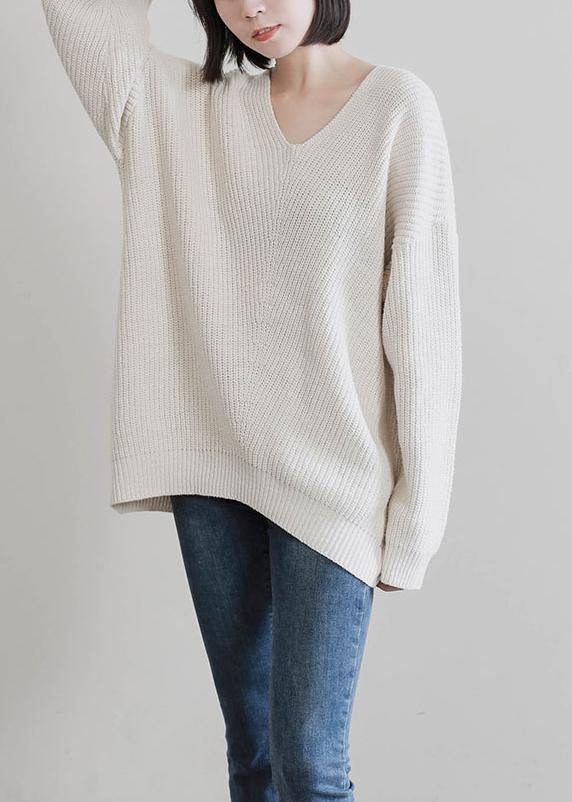 Beige Knit Tops Fall V Neck Batwing Sleeve Knitted T Shirt