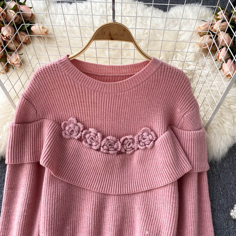 Flowers Long Sleeve Sweater Round Neck Sweater 005