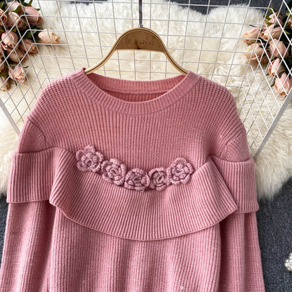 Flowers Long Sleeve Sweater Round Neck Sweater 005