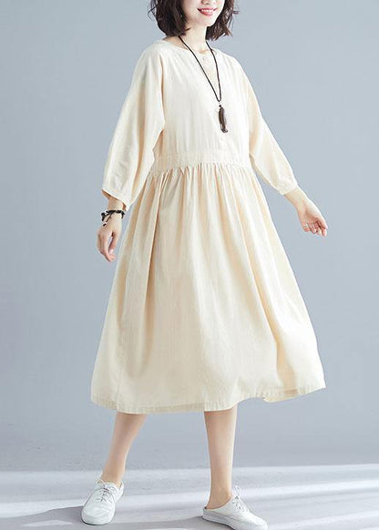 Nude Linen Clothes for Bracelet Sleeved Cotton Dresses