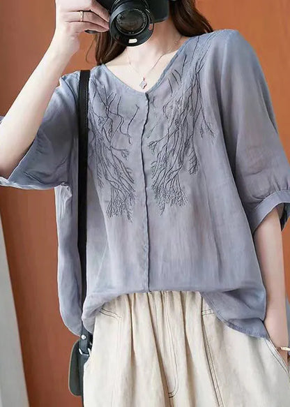 Natural Pink Linen Clothes V Neck Daily Summer Top