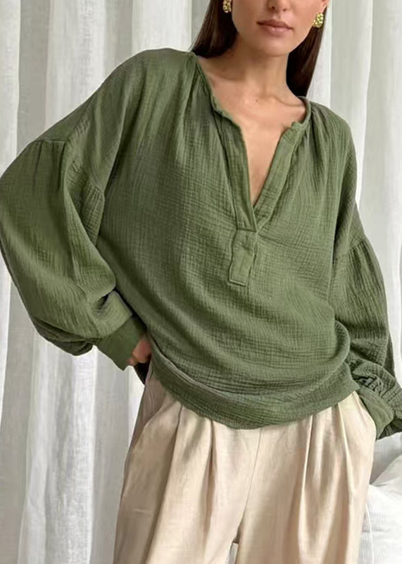Green V Neck Patchwork Tops Fall