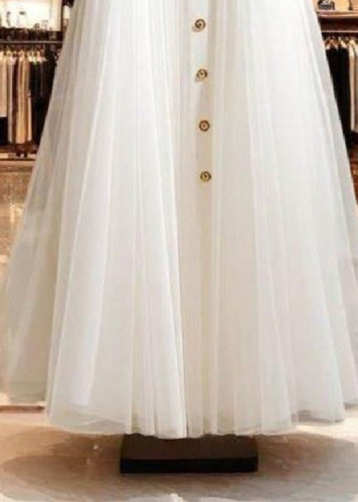 White High Waist Wrinkled Patchwork Tulle Skirt Fall