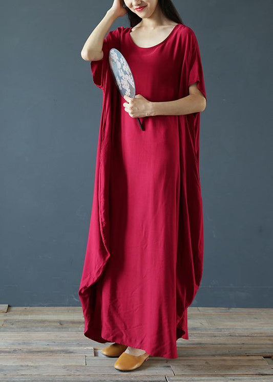 100% O Neck Extra Large Hem Summer Clothes Sleeve Burgundy Maxi Dress