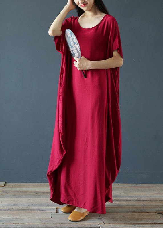 100% O Neck Extra Large Hem Summer Clothes Sleeve Burgundy Maxi Dress