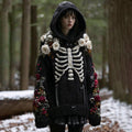 Women's Vintage Rose And Skull Pattern Knit Hooded Sweater artswardrobe