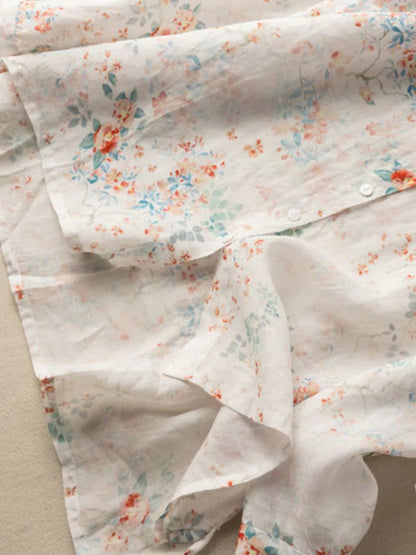 Print Long Sleeve Linen Shirt Top
