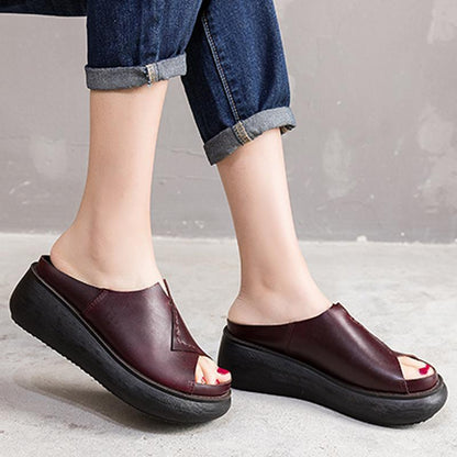 Sewing Platform Leather Slippers