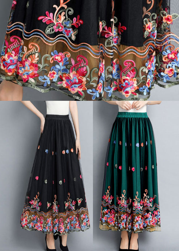 Black Embroideried Tulle Maxi Skirts Summer