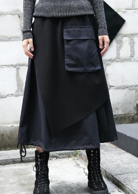 Baggy Black Midi-length Skirt Oversize Traveling Clothing Patchwork Asymmetrical Design Autumn Skirt