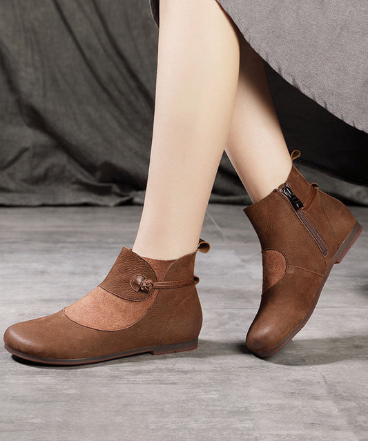 Splicing Boots Chocolate Cowhide Leather Suede Boots