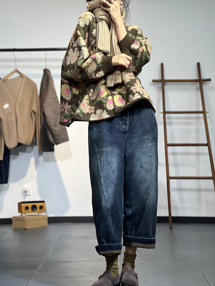 Warm Single-breasted Sweater in Jacquard Knit