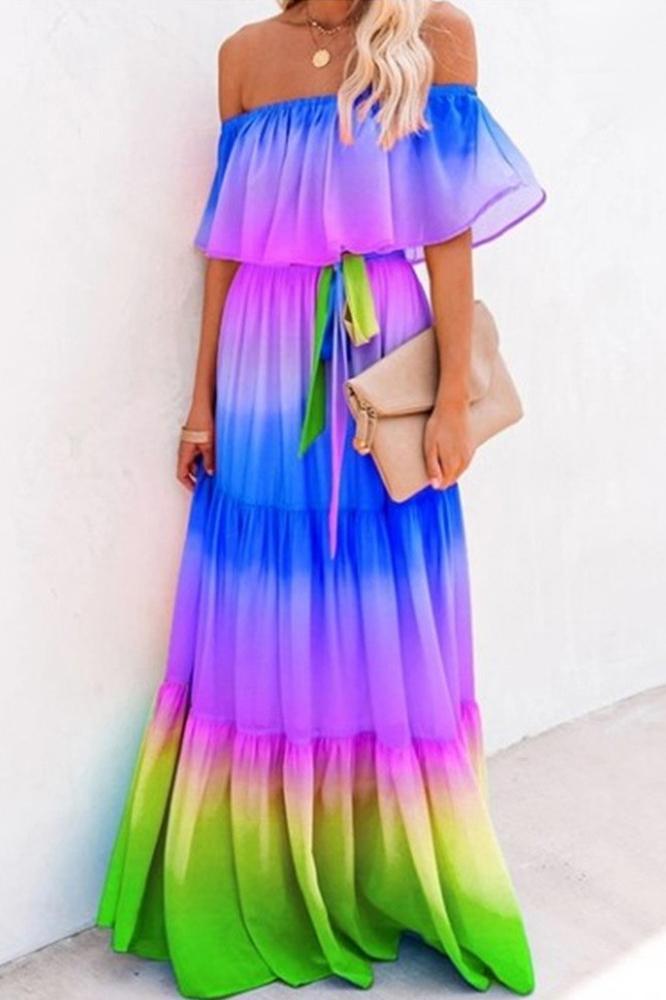 Off Shoulder Rainbow Dress