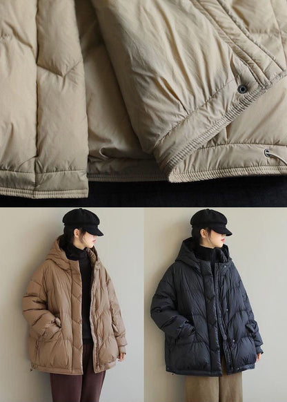 Italian Beige Zip Up Oversized Duck Down Jacket in Winter